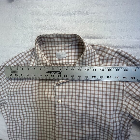 Ermenegildo Zegna Mens Checked Long Sleeve Button-Up Shirt 43/17 Beige & White - Picture 5 of 7